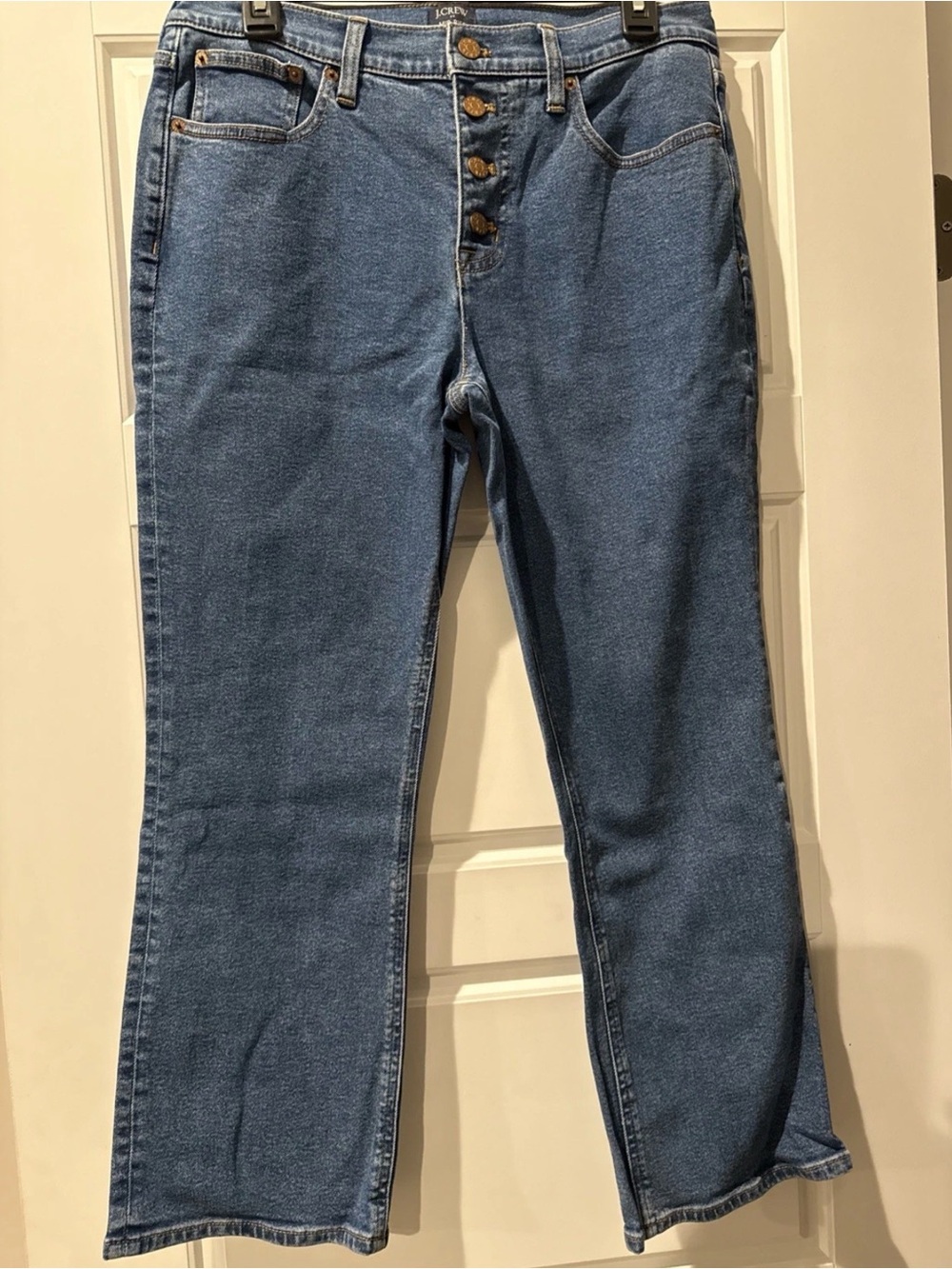 J.Crew High Rise Crop Jeans Button Fly Frayed Hem Medium Wash Denim Size 29